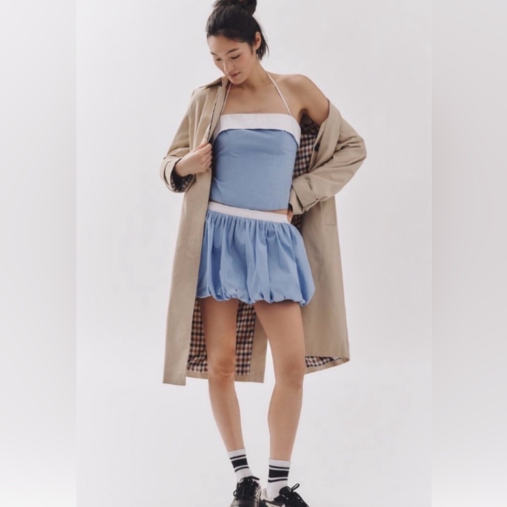 NWT Anthropologie NIA SMITH Bubble Hem Mini Skirt - Sky Blue Size Large